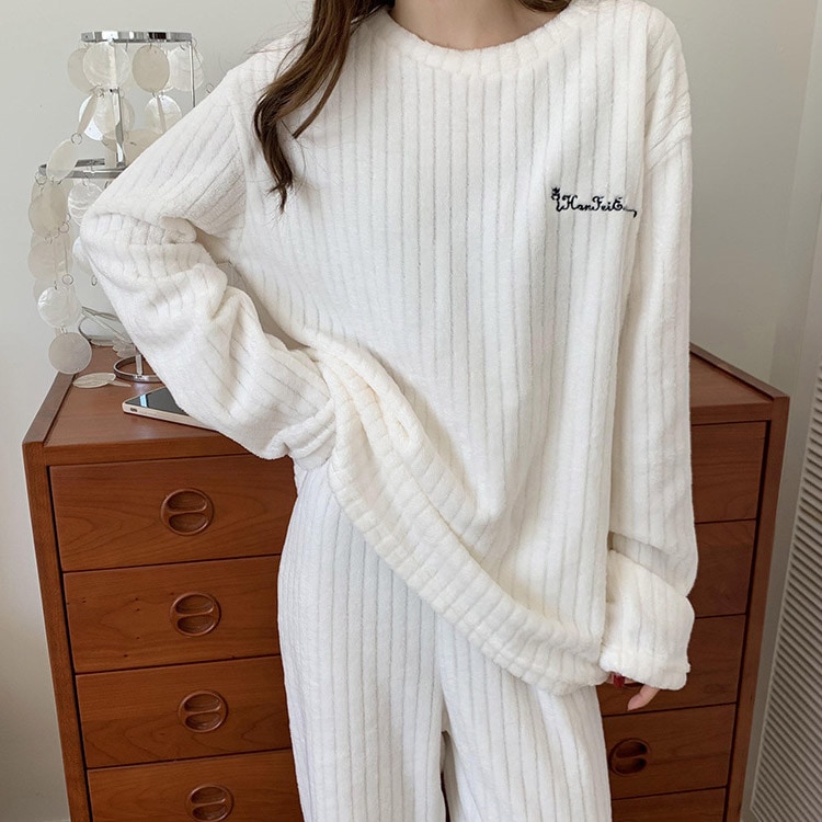 ふわもこ あったか フリース 縦ライン ルームウェア