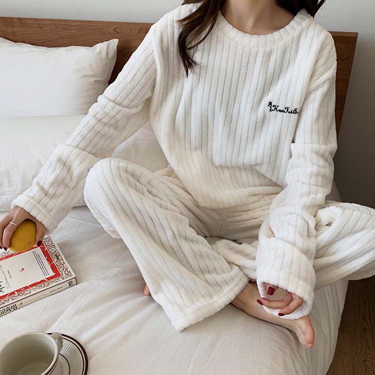 ふわもこ あったか フリース 縦ライン ルームウェア