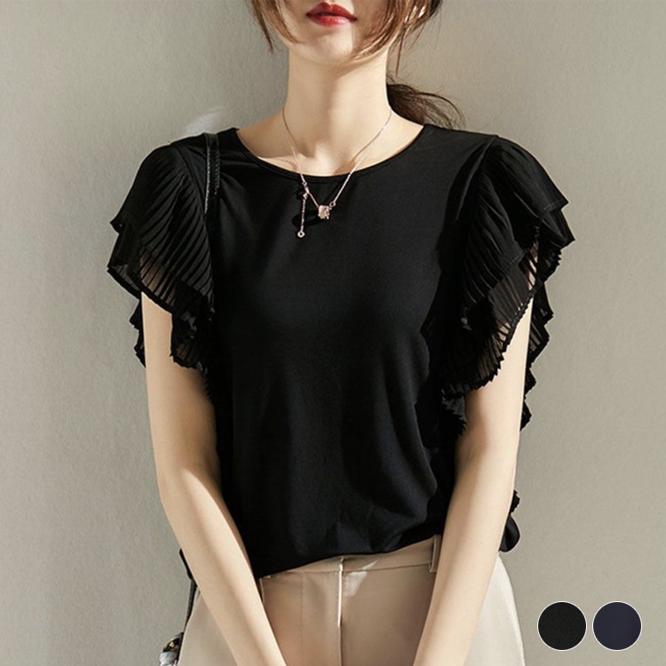 ティアード プリーツ フレンチスリーブ 半袖 Tシャツ