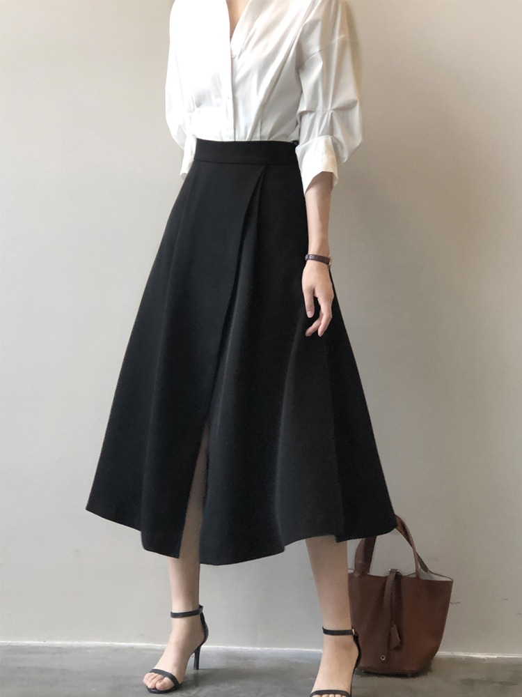 大胆スリット ミモレ丈 Aライン スカート | レディースファッション