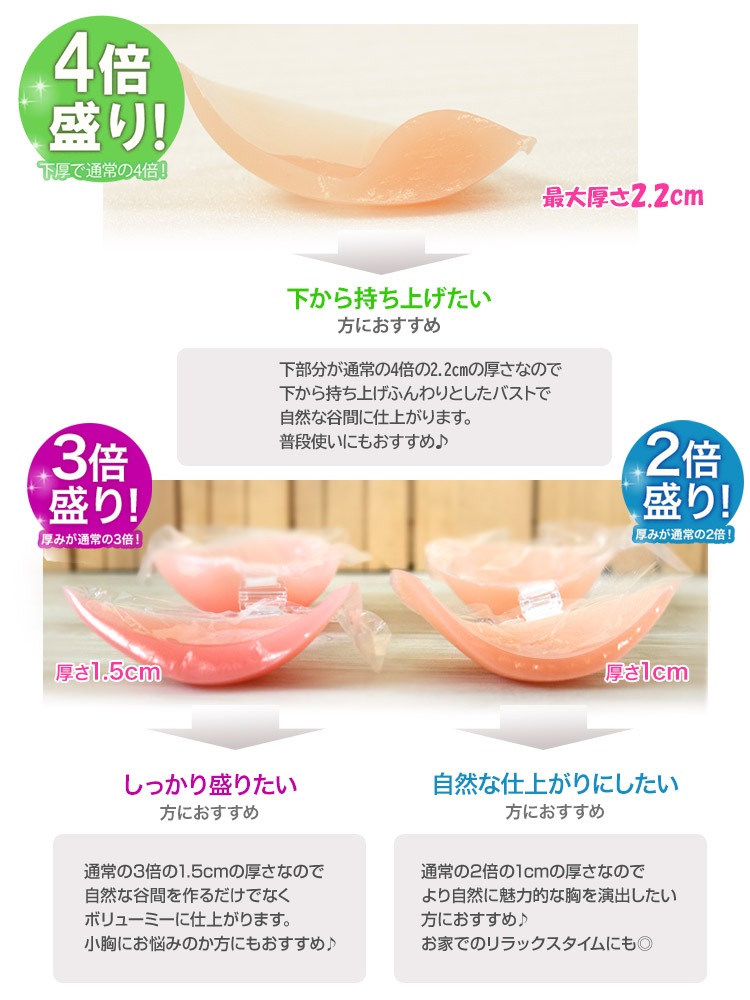 下厚しっかり盛れる 4倍 水着もOKのヌーブラ