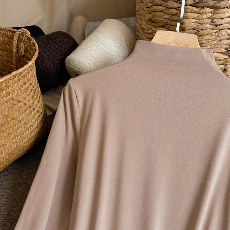 ふんわり モックネック ベーシック 長袖 Tシャツ