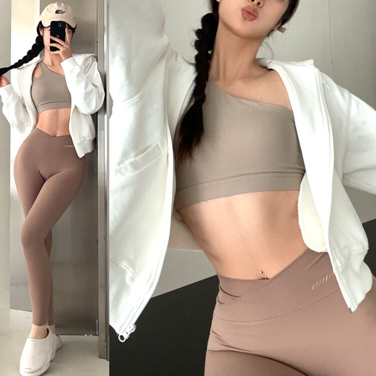 大胆カットデザイン カップ付 ヨガウェア スポーツブラ