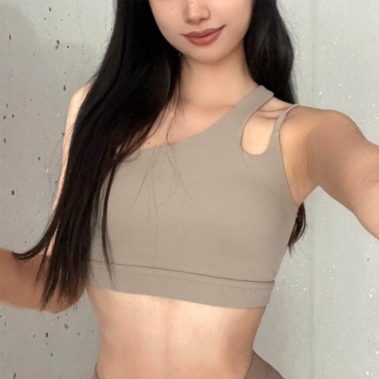 大胆カットデザイン カップ付 ヨガウェア スポーツブラ