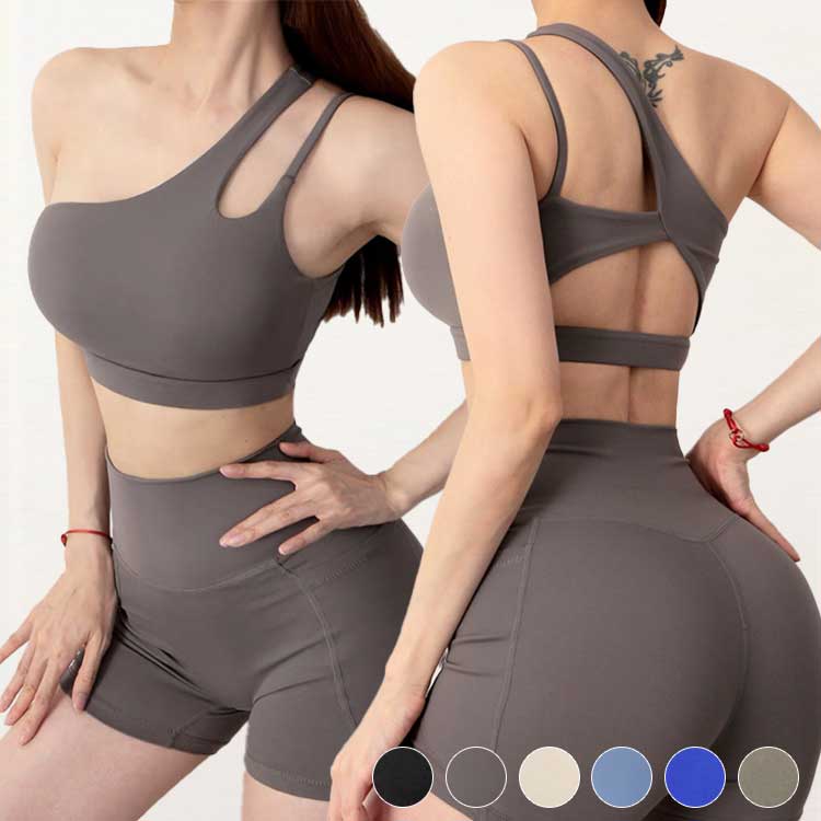 大胆カットデザイン カップ付 ヨガウェア スポーツブラ