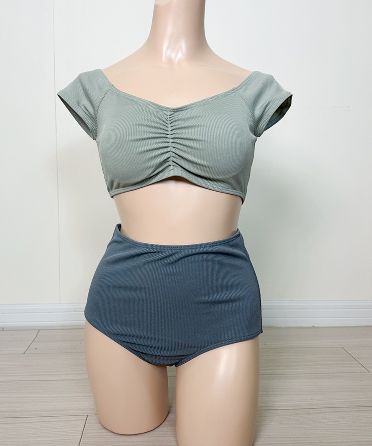 半袖 ハイウエスト バイカラー ビキニ 水着

