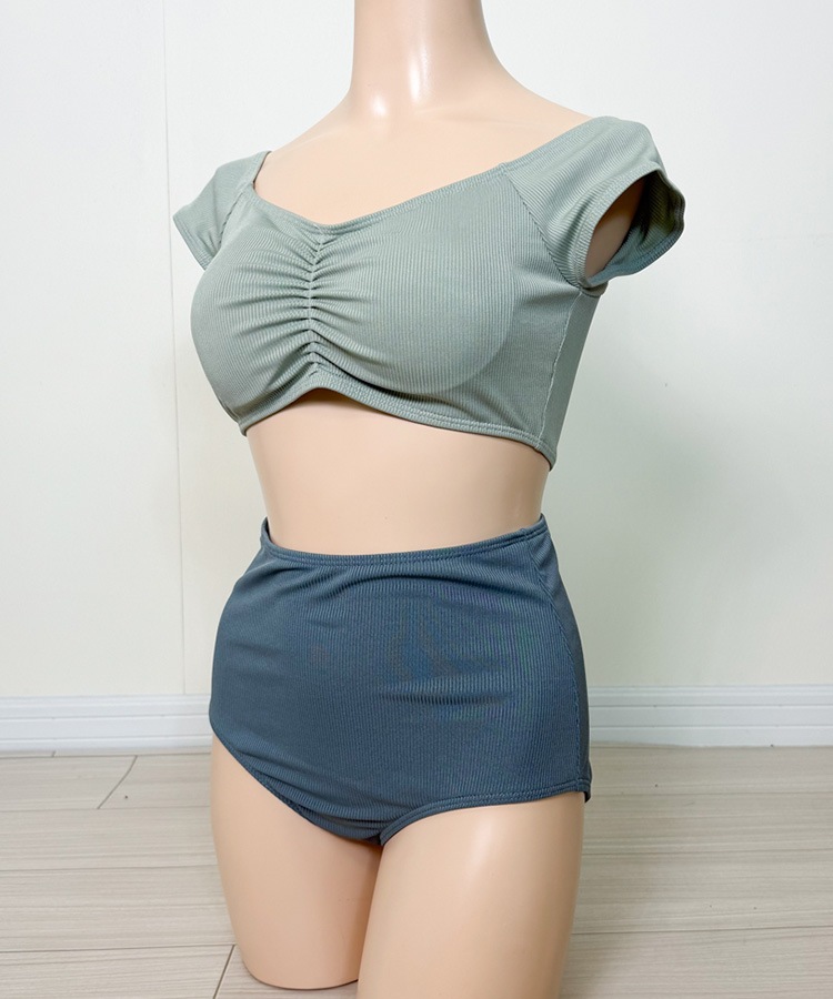 半袖 ハイウエスト バイカラー ビキニ 水着

