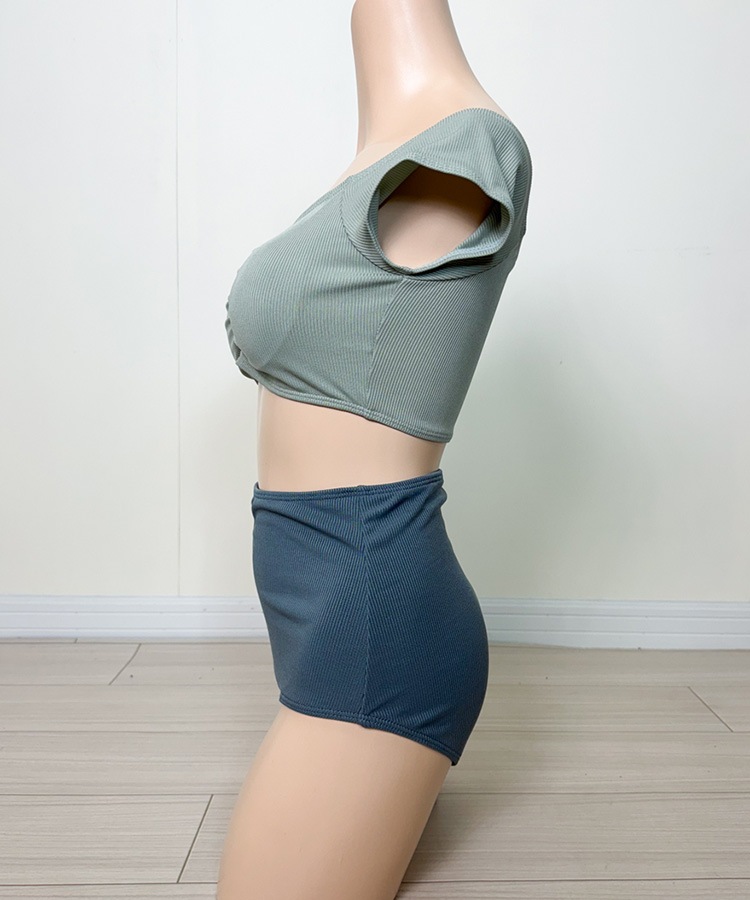 半袖 ハイウエスト バイカラー ビキニ 水着

