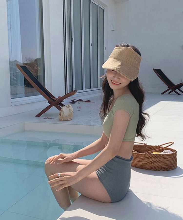 半袖 ハイウエスト バイカラー ビキニ 水着

