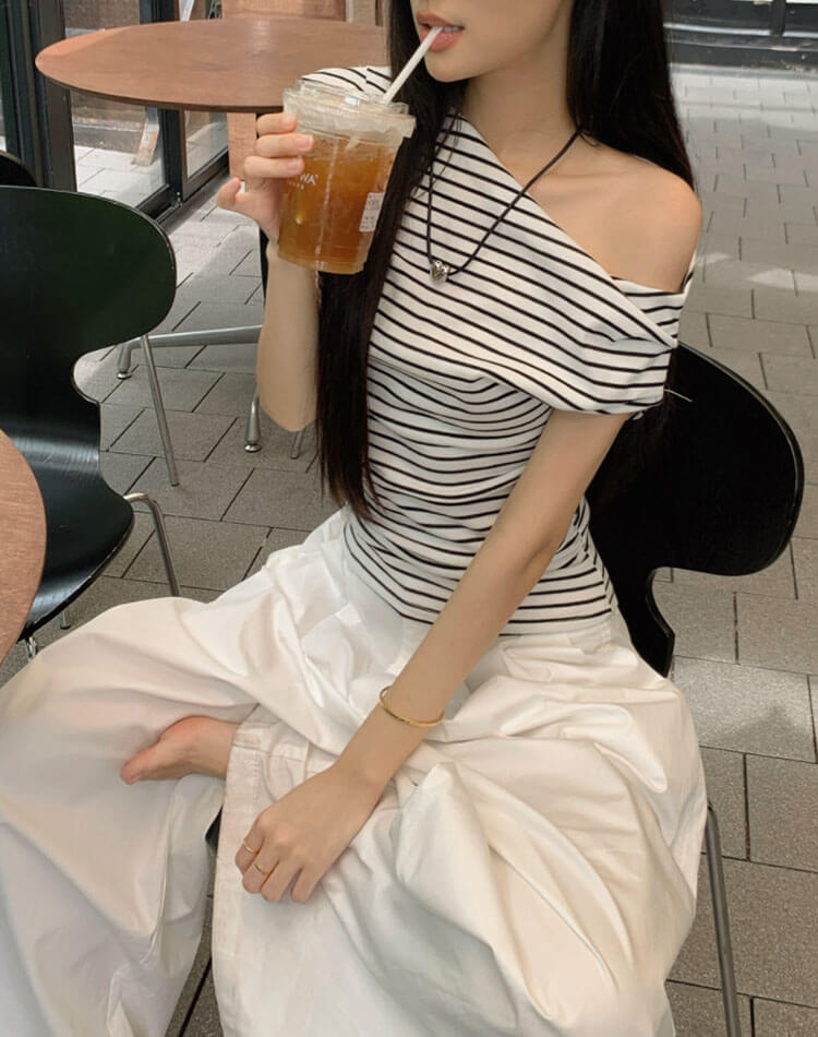 肩見せボーダー Tシャツ レディース 半袖 オフショル

