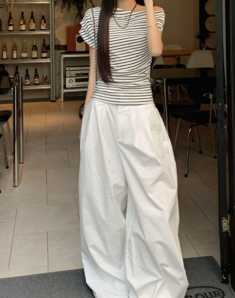 肩見せボーダー Tシャツ レディース 半袖 オフショル

