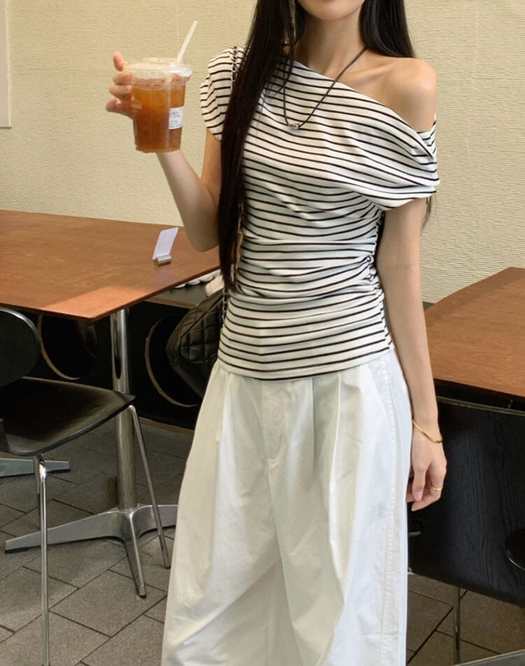 肩見せボーダー Tシャツ レディース 半袖 オフショル

