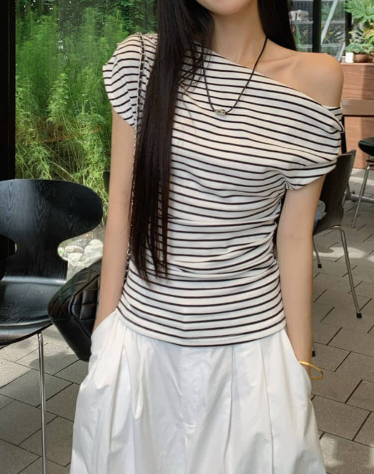 肩見せボーダー Tシャツ レディース 半袖 オフショル

