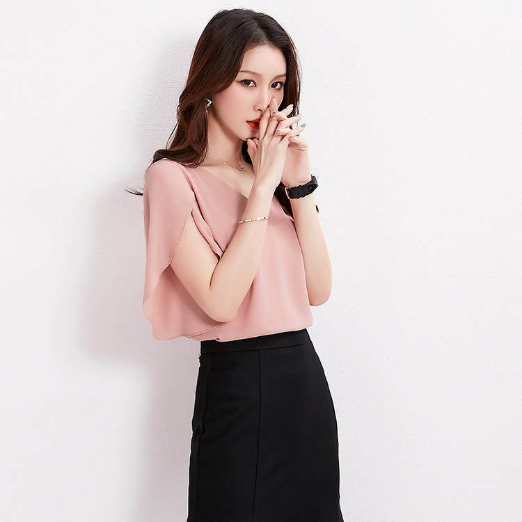 チューリップ袖 スリット フレア スリーブ シフォン ブラウス