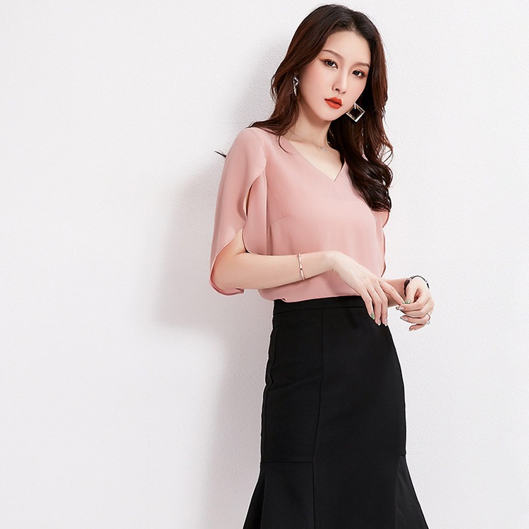 チューリップ袖 スリット フレア スリーブ シフォン ブラウス