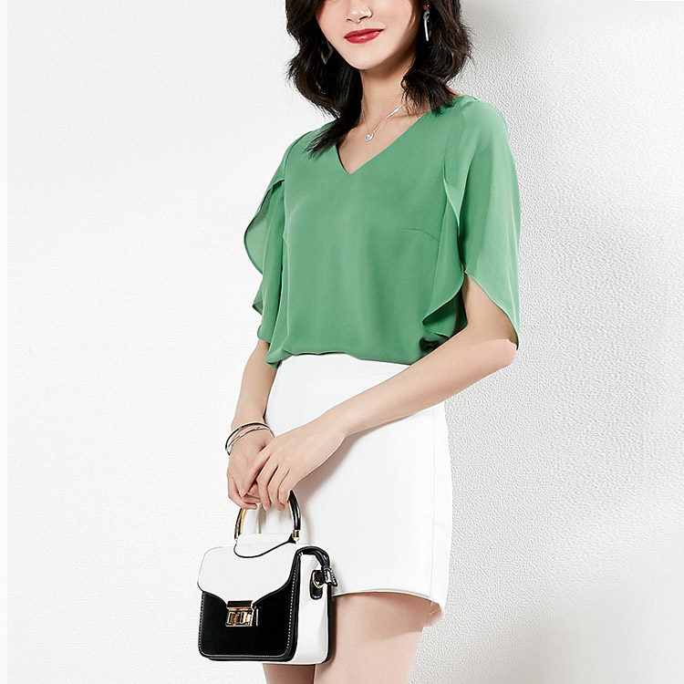 チューリップ袖 スリット フレア スリーブ シフォン ブラウス