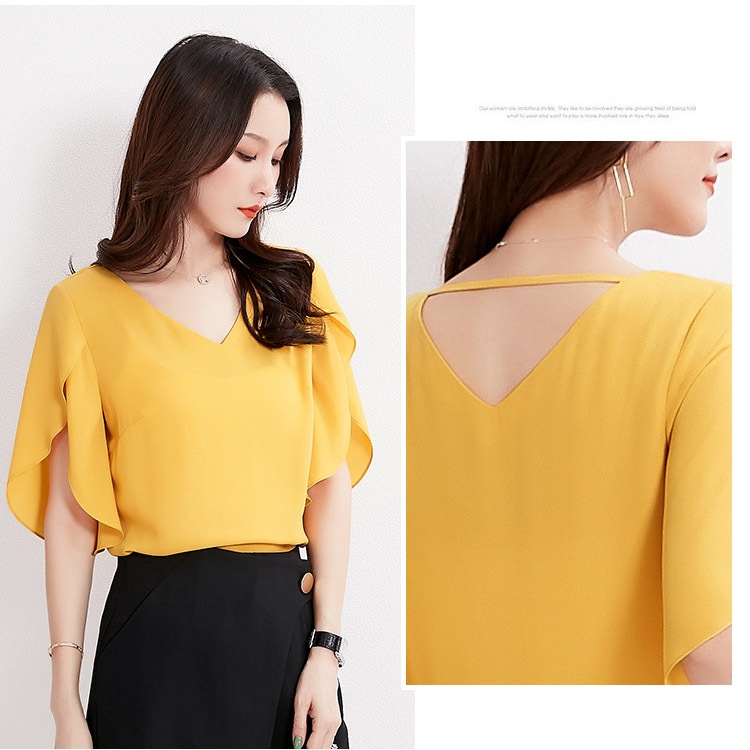 チューリップ袖 スリット フレア スリーブ シフォン ブラウス