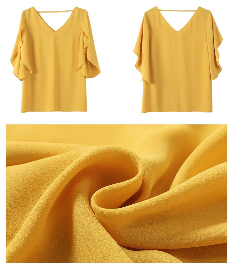 チューリップ袖 スリット フレア スリーブ シフォン ブラウス