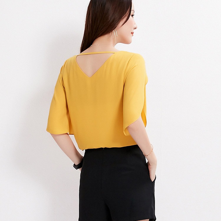 チューリップ袖 スリット フレア スリーブ シフォン ブラウス