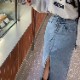 ウエストデザイン フロントスリット デニム ロングスカート