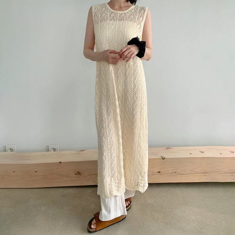 クロシェニット レイヤード オーバーワンピース