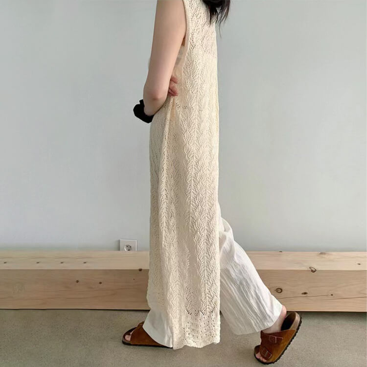 クロシェニット レイヤード オーバーワンピース