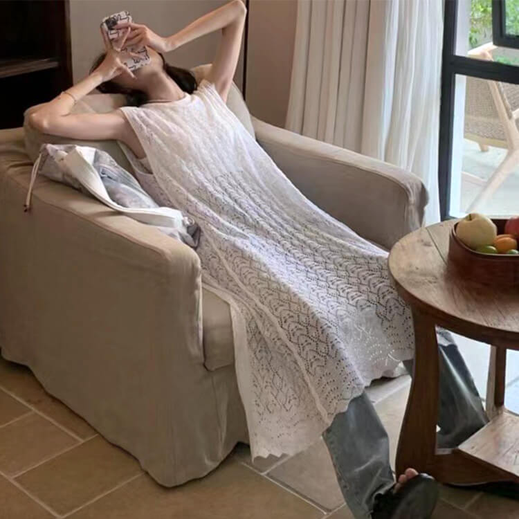 クロシェニット レイヤード オーバーワンピース