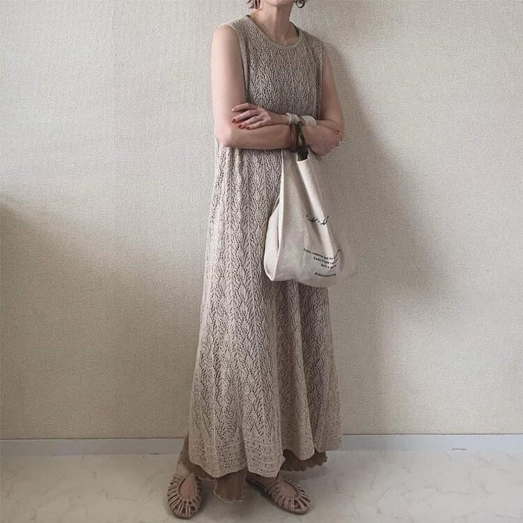 クロシェニット レイヤード オーバーワンピース