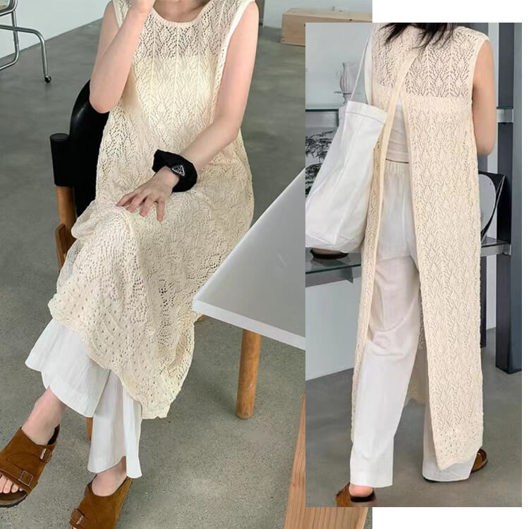 クロシェニット レイヤード オーバーワンピース