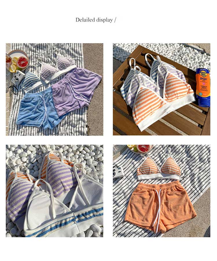 ショートパンツ付き パイル地 ボーダー ビキニ 水着

