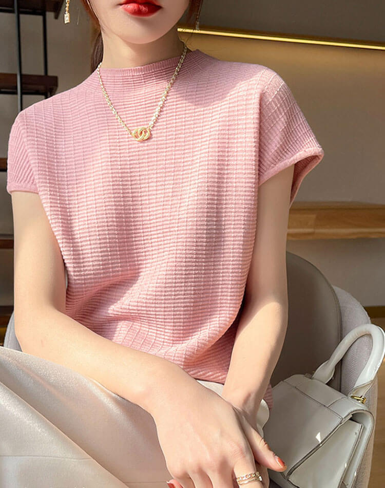 サマーニット 半袖 ハイネック トップス レディース

