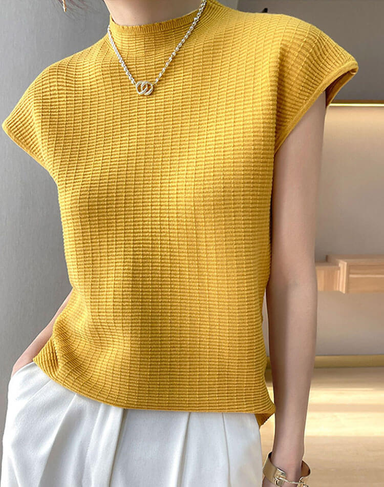 サマーニット 半袖 ハイネック トップス レディース

