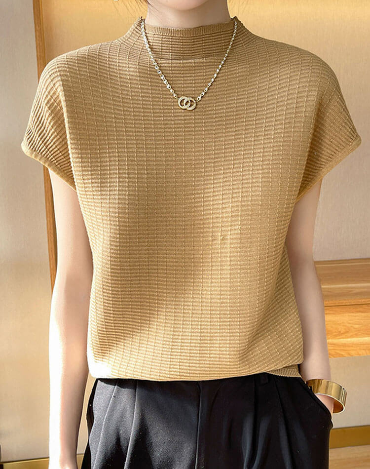 サマーニット 半袖 ハイネック トップス レディース

