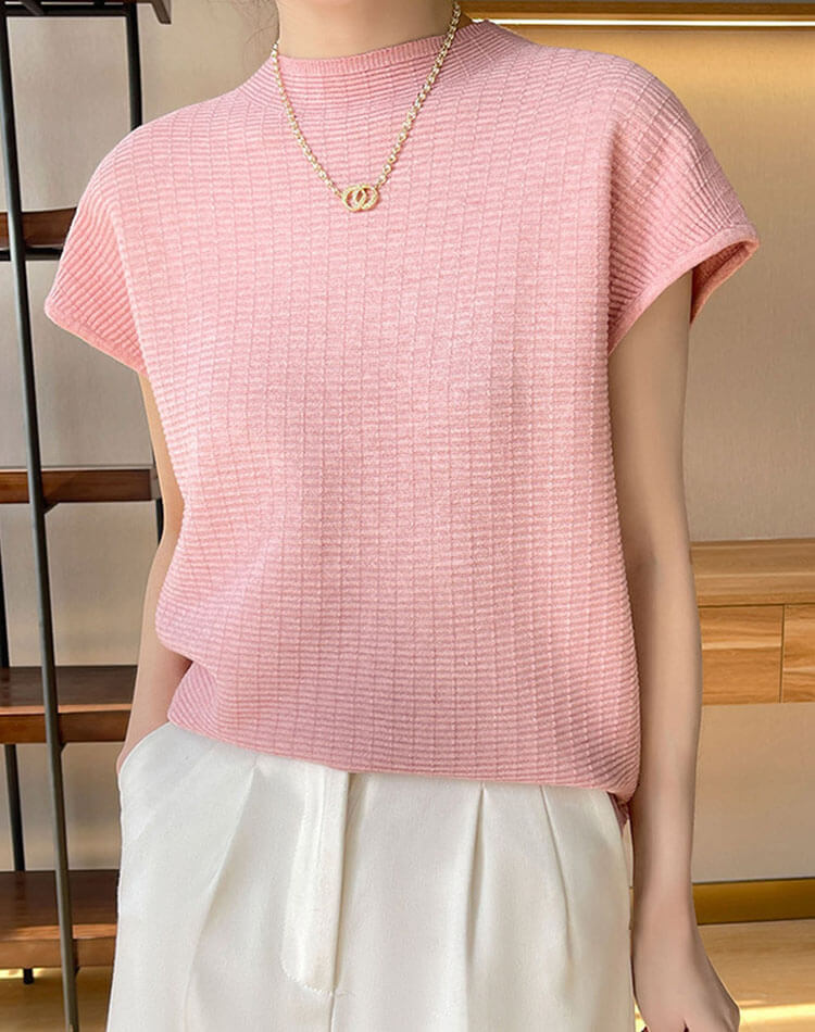 サマーニット 半袖 ハイネック トップス レディース

