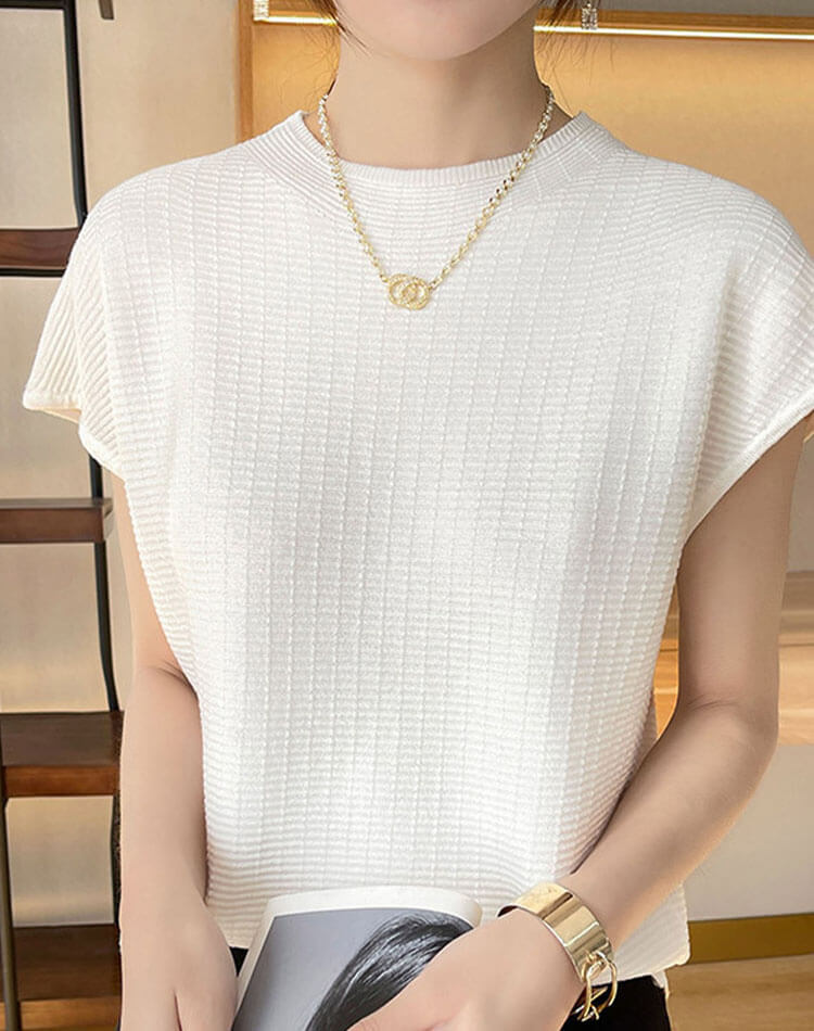 サマーニット 半袖 ハイネック トップス レディース

