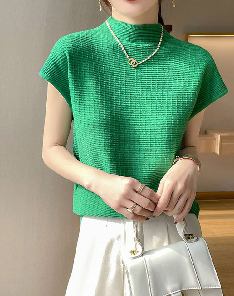 サマーニット 半袖 ハイネック トップス レディース

