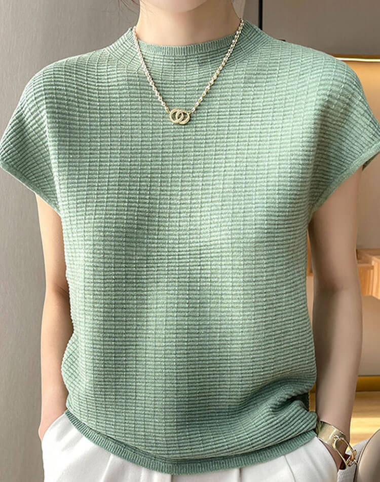 サマーニット 半袖 ハイネック トップス レディース

