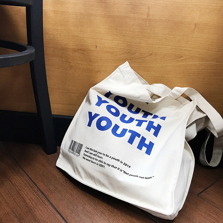 アルファベットプリント柄 キャンパス トートバッグ