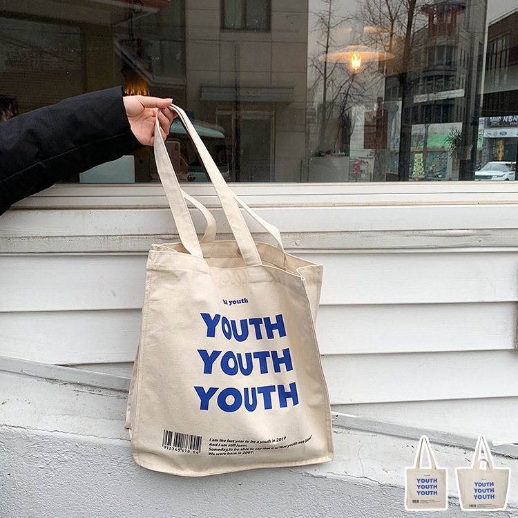 アルファベットプリント柄 キャンパス トートバッグ