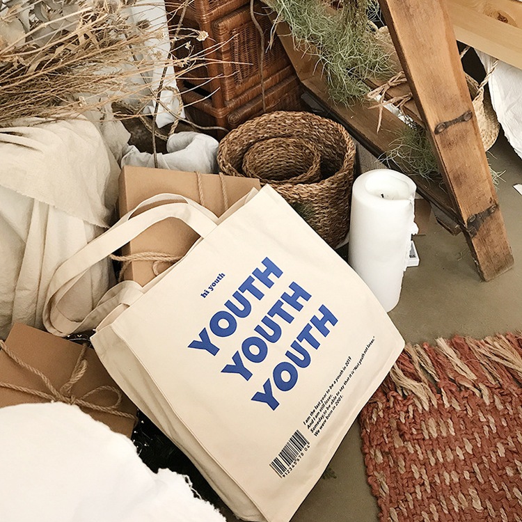 アルファベットプリント柄 キャンパス トートバッグ