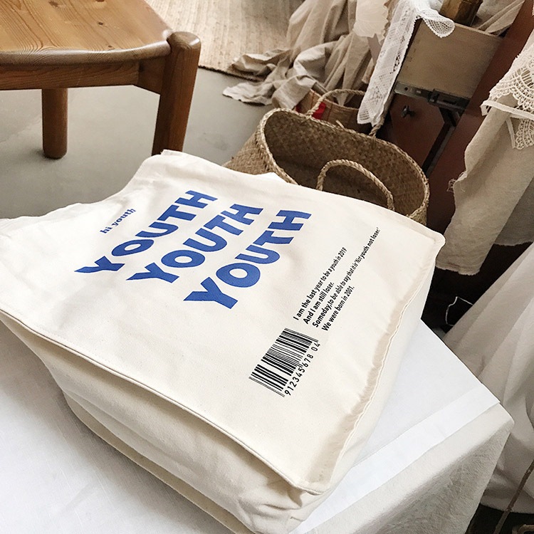 アルファベットプリント柄 キャンパス トートバッグ