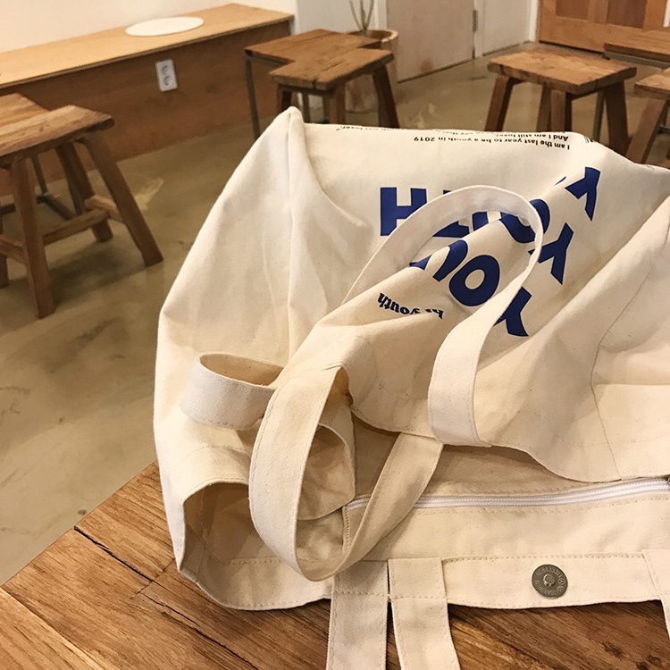 アルファベットプリント柄 キャンパス トートバッグ