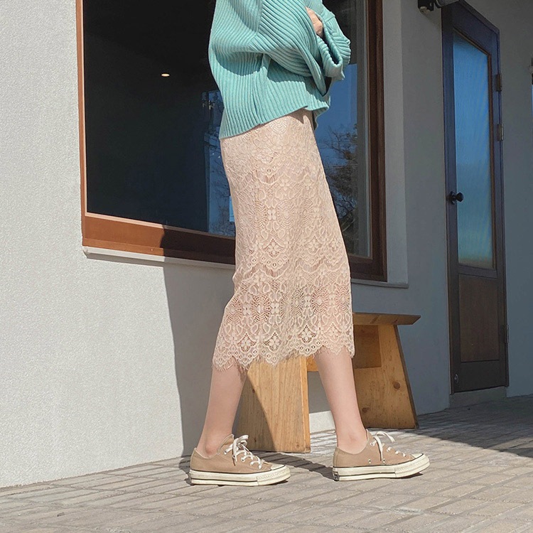 フェミニン 膝丈 レース スカート