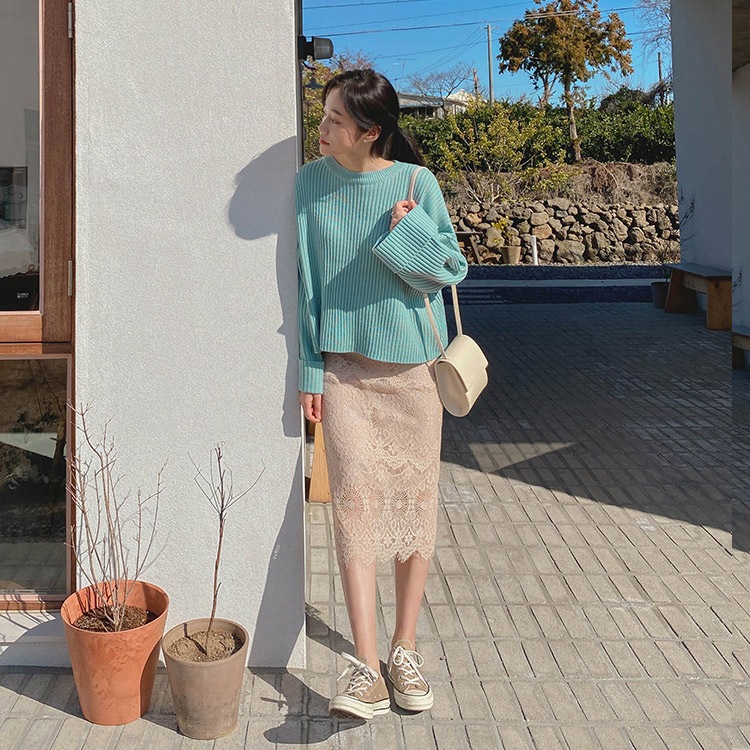 フェミニン 膝丈 レース スカート