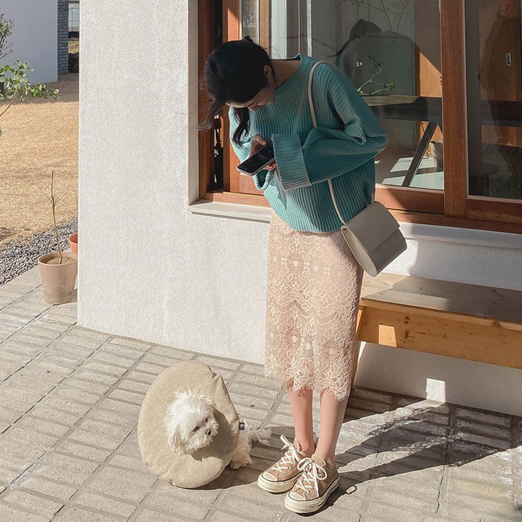 フェミニン 膝丈 レース スカート