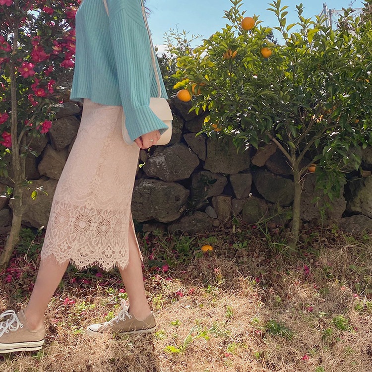 フェミニン 膝丈 レース スカート