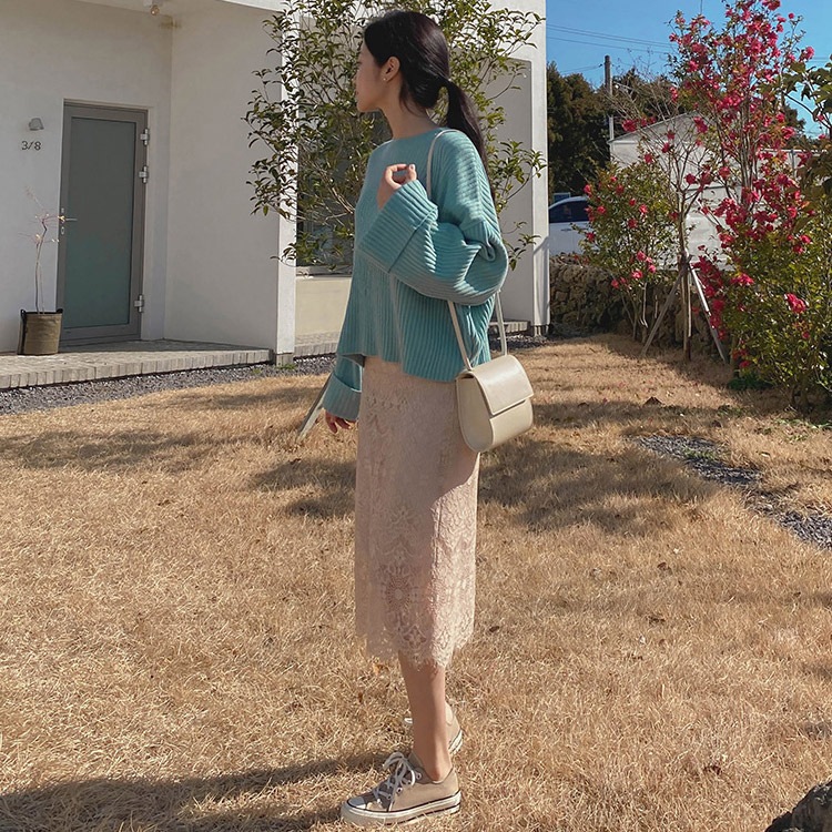 フェミニン 膝丈 レース スカート