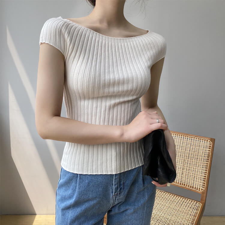 サマー リブニット 三分袖 Ｔシャツ