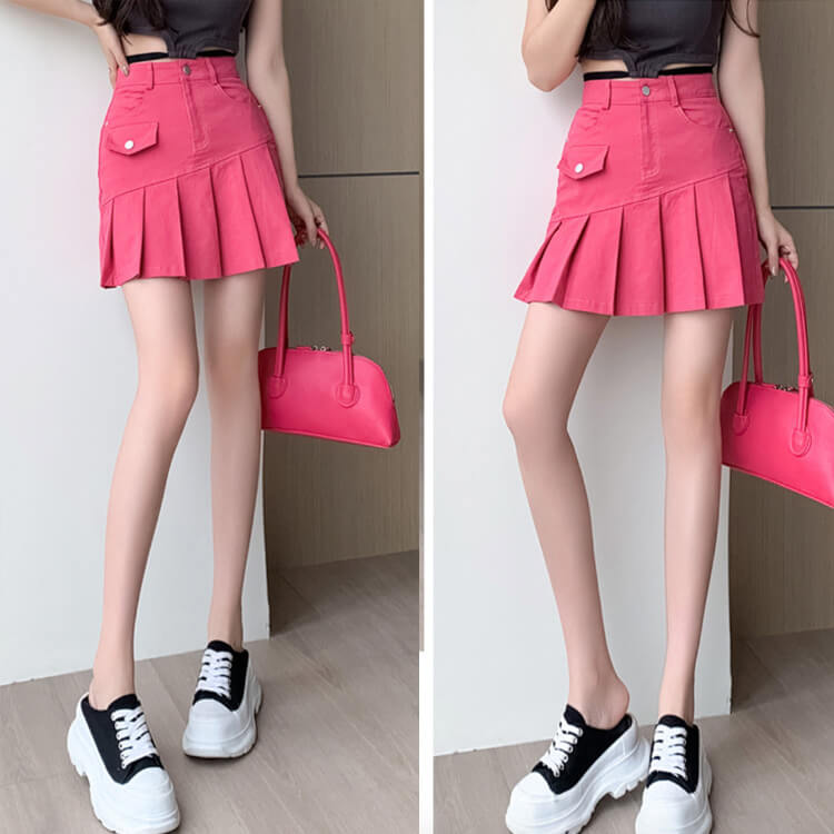 アシンメトリー プリーツ切り替え チノスカート | レディース