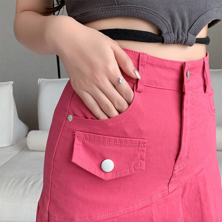 アシンメトリー プリーツ切り替え チノスカート